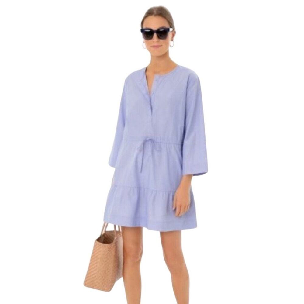 Pomander Place Tuckernuck Chambray Lucy Dress Women L Blue Tiered Tie Waist